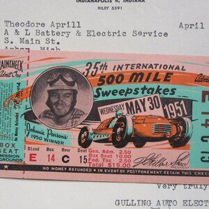 1951 Indy 500 35th Intern. Race Ticket w/ orig. mailed env., program, provenance